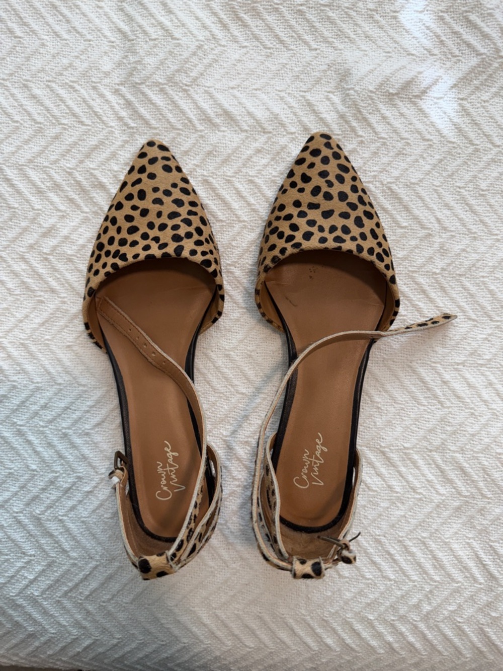 Crown Vintage Leopard D'Orsay Pointed-Toe Flats in Tan and Black